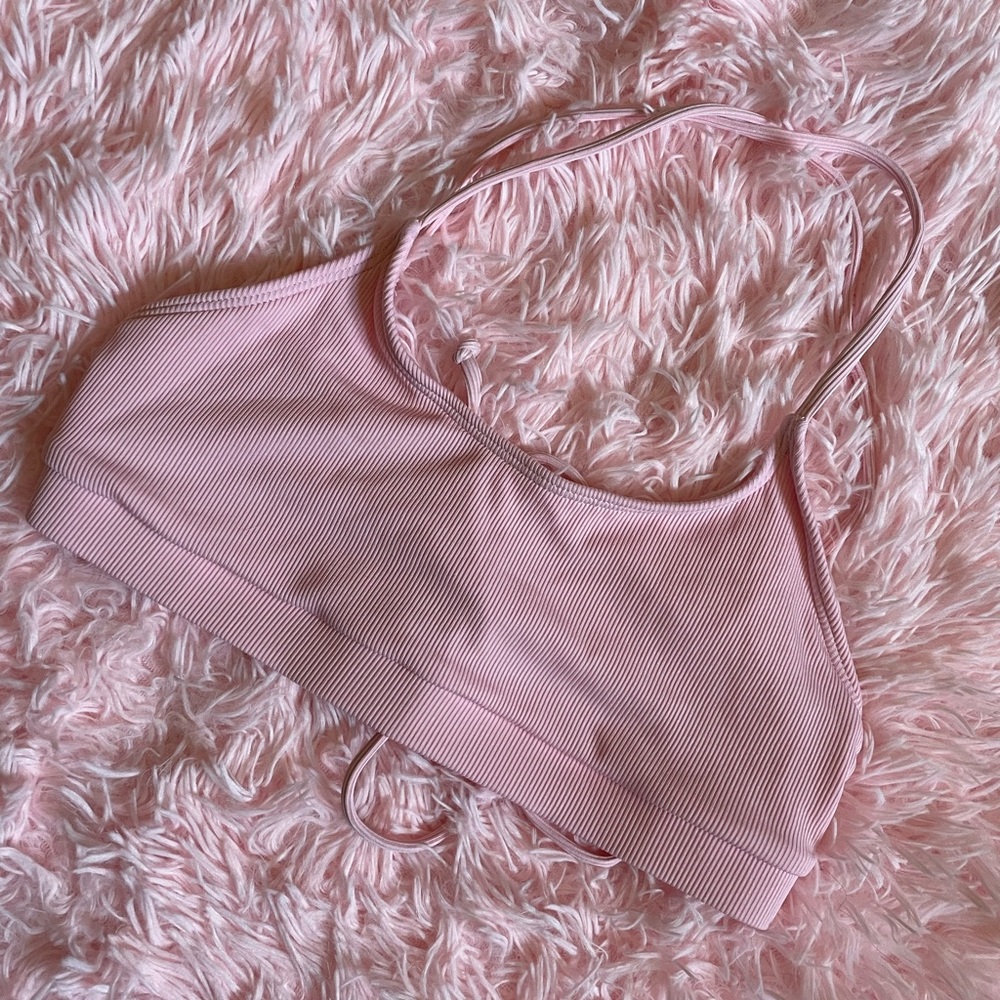 Baby Pink Ribbed Backless Bralette | Small